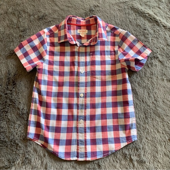 Cat & Jack gingham button down shirt sleeve shirt XS - Picture 6 of 9